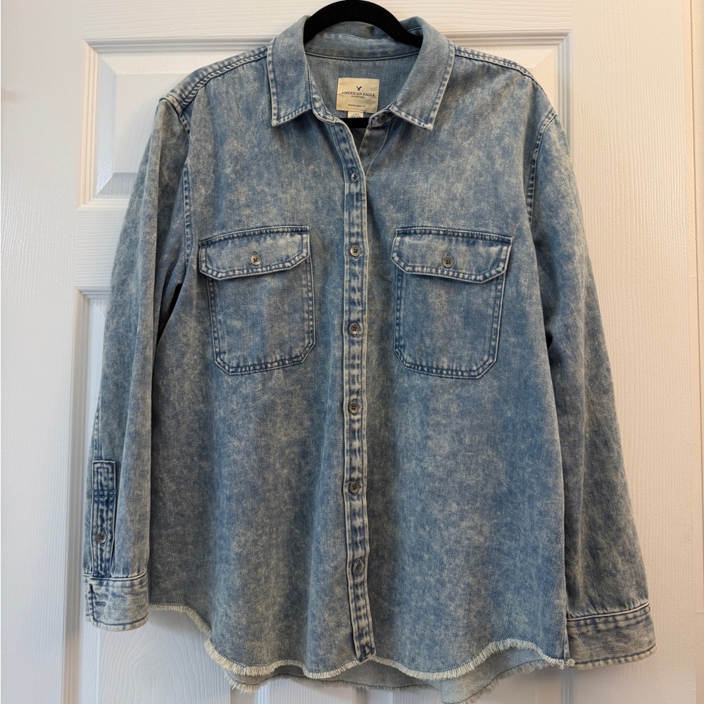 American Eagle Outfitters Washed Denim Button-Down Shirt, Oversized Fit, NWOT